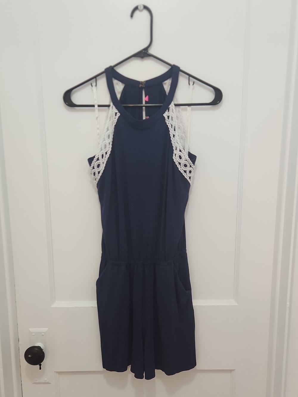 Lilly Pulitzer Navy Blue Lace Trim Romper